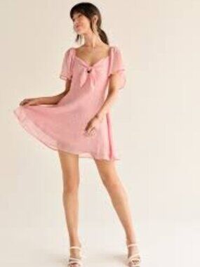 Francesca's Petal Tie Front Clip Dot Mini Dress in M